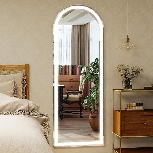 GLSLAND 20"x56" Arched LED Full Length Mirror with Lights – Wall Mounted or Standing Full Body Mirror for Bedroom/Cloakroom – Dimmable with 3 Color Lighting Modes thumbnail 9