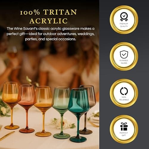European Style Plastic Crystal, Stemmed Wine Glasses | Set of 6 | Acrylic Tritan Drinkware, Unbreakable Muted Color Shatterproof BPA-free, Reusable, Floating Pool & Indoor & Outdoor, Hand Wash 15oz thumbnail 4