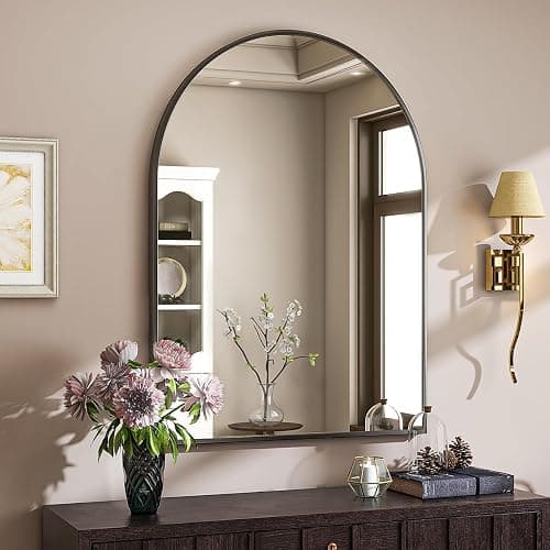 VooBang Arched Wall Mirror, 30 x 38 inch Arch Bathroom Mirror, Wall Mounted Vanity Mirror with Arch Metal Frame, Modern Bathroom Vanity Mirror for Bedroom, Living Room, Hanging or Leaning, Black thumbnail 3