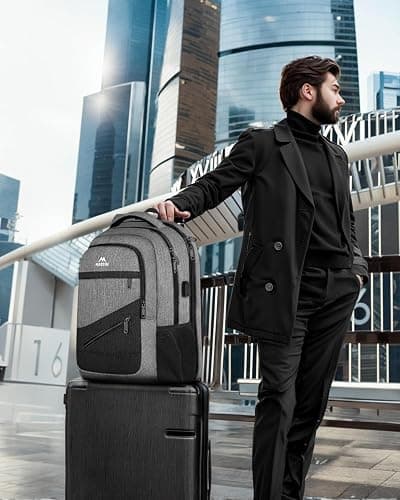 MATEIN 17 Inch Work Backpack for Men Women, Water Resistant Practical Travel Laptop Backpack with Trolley Sleeve, Casual College Daypack Laptop Compartment TSA Friendly, Grey Black thumbnail 6
