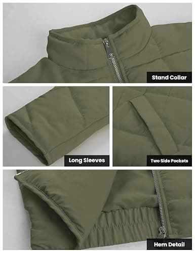 Wefebi Womens Dolman Quilted Lightweight Jackets Full-zip Stand Collar Loose Warm Winter Outwears with Pockets thumbnail 4