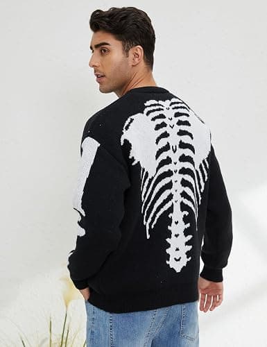 Arssm Men Skeleton Cardigan Sweater Oversized Fall Graphic Long Sleeve Knit Y2K Button Down V Neck Sweater Outwear thumbnail 5