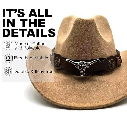 JXXAMZ33 Cowgirl Hat with Wide Belt Western Cowboy Hats for Womens thumbnail 2