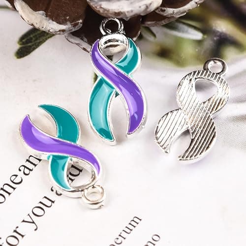 WANDIC 100 Pcs Metal Ribbon Pendants, 3D Alloy Cancer Awareness Ribbon Charms Hope Faith Ribbon Pendants for Necklace Earrings Jewelry Making, Iron, No Gemstone thumbnail 3