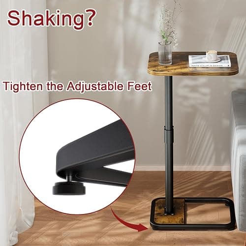 GOYLSER C-Shaped Tables Small Swivel End Table, Height Adjustable Side Tables Living Room, Rotating Snack Couch Wooden Tv Trays for Eating On Couch, Rustic Brown thumbnail 3