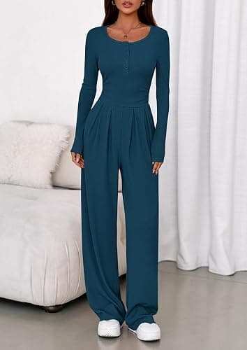 PRETTYGARDEN Jumpsuits for Women Dressy Casual 2026 Fall One Piece Outfits Long Sleeve Wide Leg Pants Romper Fashion Clothing thumbnail 7