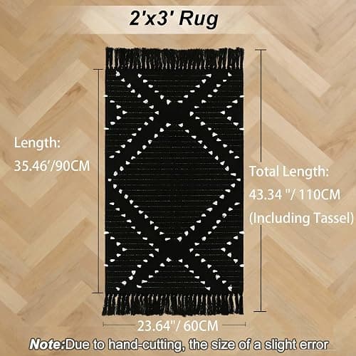 LIVEBOX Boho Black Bathroom Rug 2x3 Bath Mat, Washable Cotton Woven Throw Rugs, Small Accent Rug for Front Door Outdoor Entryway, Kitchen thumbnail 2