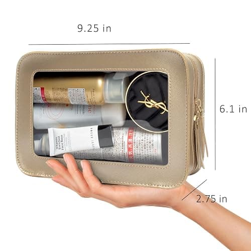 LETGO Clear Makeup Bags, TSA Approved Toiletry Bag with Zipper, Clear Makeup Organizer Fit Carry-on Travel Essentials,Clear Cosmetic Bags for Women Men (O-Gold) thumbnail 2