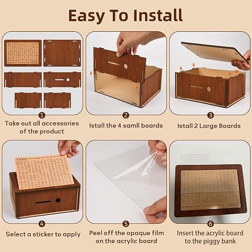 10000 Kakeibo Wooden Money Saving Challenge Box Cash Vault Piggy Bank for Adults Kids Savings Goals Smash Box Saver (10 Amounts) thumbnail 4