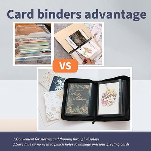 Magiarcana greeting card book organizer,christmas card photo album,birthday card organizer binder,for greeting card box keepsake storage and display,holds 84 cards (black) thumbnail 3