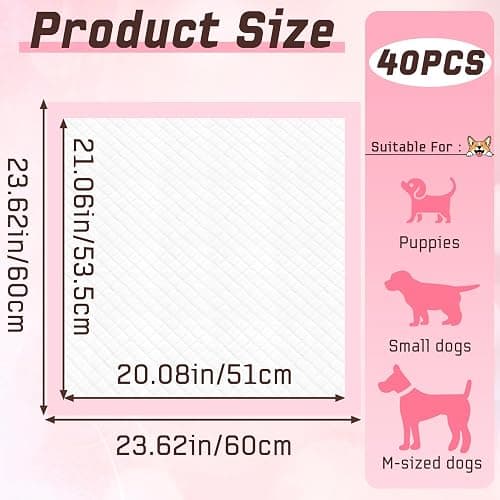 Tivcck Puppy Pads,Disposable Puppy Training Pads,Super Absorbent Leak-Proof Dog and Puppy Pet Training Pads,Pink Puppy Pads for Puppies,Dogs,Cats,Rabbits(24" X 24" - 40PCS) thumbnail 3