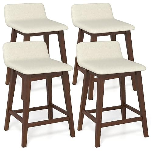 Giantex 24" Bar Stools Set of 4, Upholstered Counter Height Barstools with Low Back, Footrest, Armless Wood Bar Chairs for Kitchen Island, Dining Room, Brown & Beige - Image 1