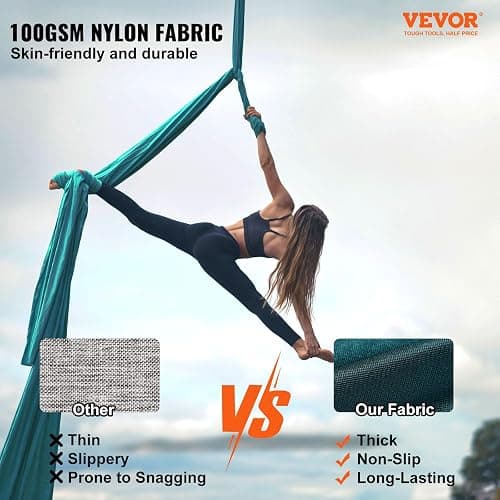 VEVOR Aerial Silk & Yoga Swing, Aerial Yoga Hammock Kit with 100gsm Nylon Fabric, Full Rigging Hardware & Easy Set-up Guide, Antigravity Flying for All Levels Fitness Bodybuilding thumbnail 2