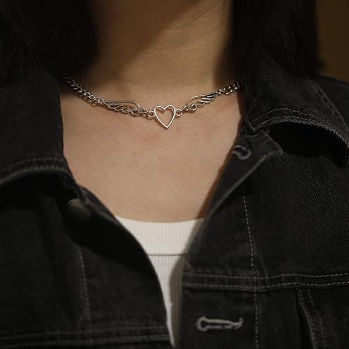 LIRUNQIN 9 Pcs Grunge Necklace Set Goth Cross Fairy Thorns Gothic Angel Heart Feather Chain Choker Necklace for Women Teen Girls thumbnail 8