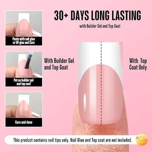 NOVO OVO Medium Sharp Square White French Tip Nail Tips Press on BABY PINK, Extra Thick NEED Builder Gel & Top Coat & Glue, Soft Gel Full Cover False Fake Nail Extension in Salon DIY x 15 Sizes 180 pc thumbnail 7