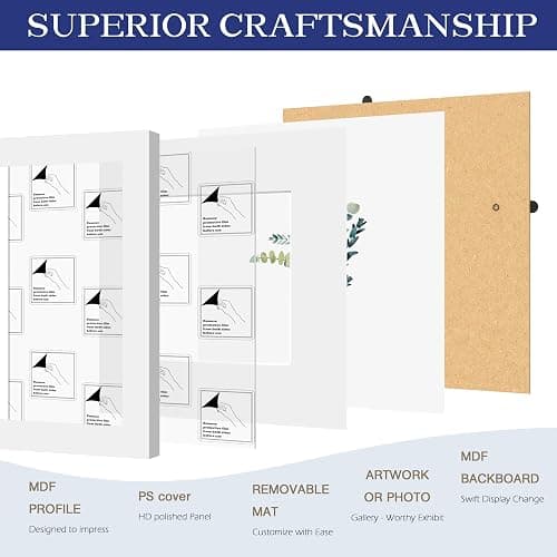 An&He 8x8 Picture Frames Set of 6, Displays 4x4 with Mat or 8x8 Without Mat Photos, Square Collage Wall Decor for Gallery, Tabletop & Wall Decor, White thumbnail 6
