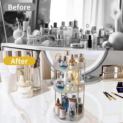Asayuee 360 Rotating Makeup Organizer,3 Tier Large Capacity Make Up Organizers and Storage,Skincare Perfume Vanity Organizers,Bathroom Cosmetics Storage Organizer Countertop (Clear-3 Tier) thumbnail 2