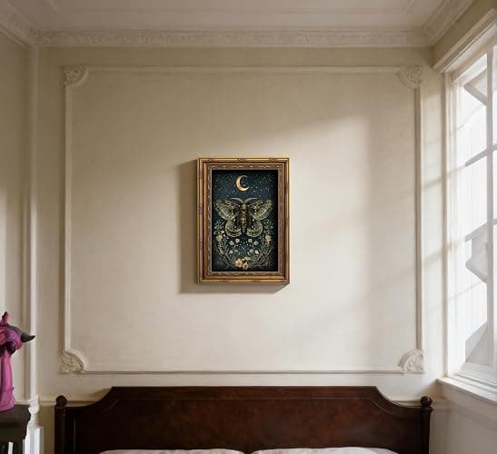 Vintage Gold Framed Butterfly Canvas Wall Art Dark Academia Gothic Moths and Moon Painting Picture Wall Decor Retro Victorian Botanical Insect Flower Poster Print Artwork for Living Room Bedroom thumbnail 6