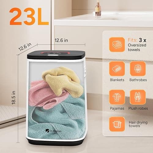 DR.PREPARE 23L Towel Warmer for Bathroom, Luxury Towel Warmer Bucket with LED Display, 3 Timer Settings, Auto Shut Off, Child Safety Lock, 4 Hooks, Large Warmer for 3 Towels, Bathrobes, Blankets, PJ's thumbnail 2