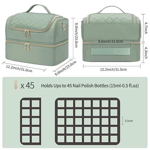 Nail Polish Organizer Case, Nail Supplies Storage Box Holds 45 Bottles Nail Polish & Nail Lamp, Travel Nail Tech Carrying Case, Nail Kit Bag For Nail Stuff & Manicure Tools thumbnail 4