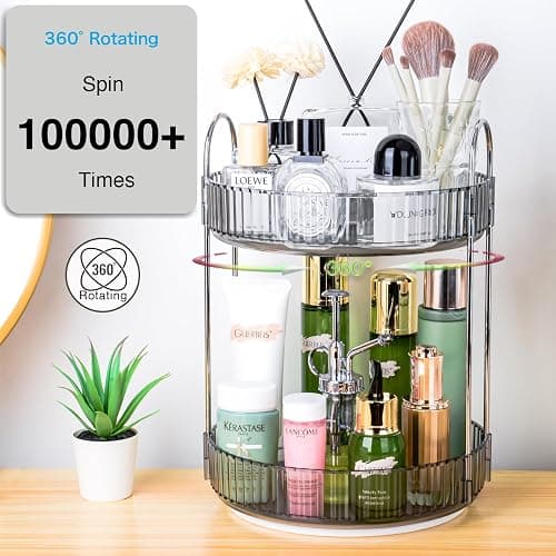 Niluks 360 Rotating Makeup Organizer, 2 Tier Lazy Susan Bathroom Counter Organizer, Skincare Organizers, Spinning Perfume Organizer & Vanity Organizer Countertop (Classic Grey, 2 Tier) thumbnail 5