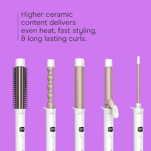 Conair Double Ceramic Multi-Attachment Hair Styler, 5-in-1 Hair Curling Wand Set to Create Curls, Waves, and Blowouts, Ceramic Technology Eliminates Damaging Hot Spots, White/Rose Gold thumbnail 3