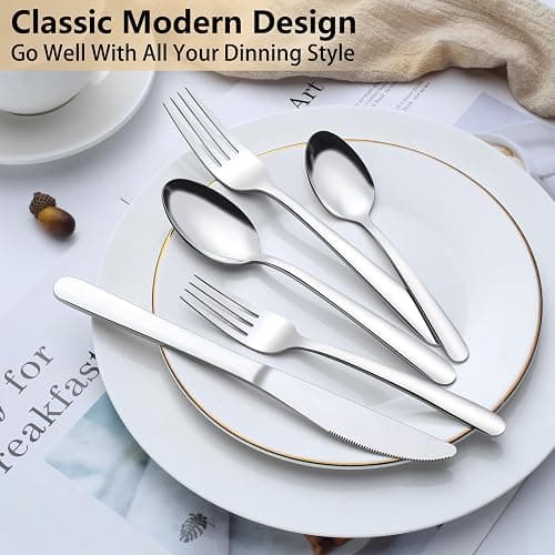 Pleafind 65-Pieces Silverware Set for 12 with 5 Serving Utensils,Stainless Steel Cutlery Set, Include Forks Spoons and Knives Set, Mirror Polished Utensil Sets for Home Restaurant,Dishwasher Safe thumbnail 5