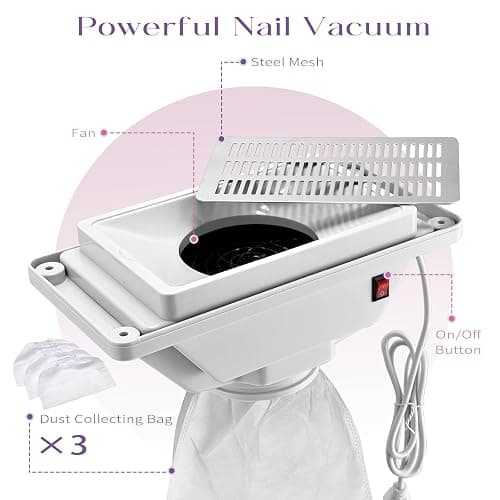 Faquenc Manicure Table with Nail Dust Collector, Portable Nail Table Rolling Nail Desk Nail Tech Travel Nail Station Foldable Professional Nail Salon Table with Cacuum,Arm Rest,Lockable Wheel,Bag,Pink thumbnail 3