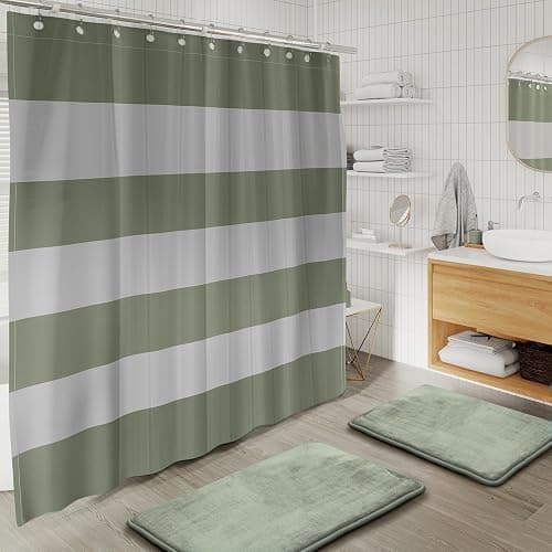 Clara Clark Bathroom Set - Sage Green Bathroom Accessories Set, 20PC Bathroom Accessory Set, Shower Curtain Set with Liner, Toothbrush Holder, Soap Dispenser, Soap Dish, and Toilet Brush Holder thumbnail 2