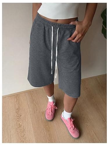 SHENHE Women's Wide Leg Sweat Shorts Drawstring Casual Lounge Sports Knee Length Bermuda Shorts thumbnail 4