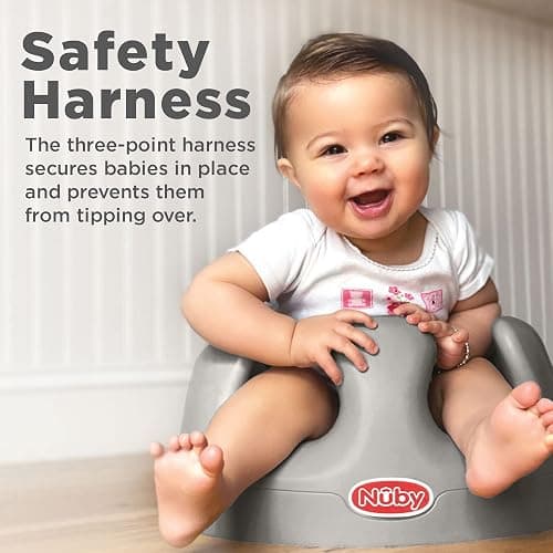 Nuby My Floor Seat - Portable Baby Chair with Soft Foam Cushion, Safety Harness, and High Back Design - 4+ Months - Gray thumbnail 3