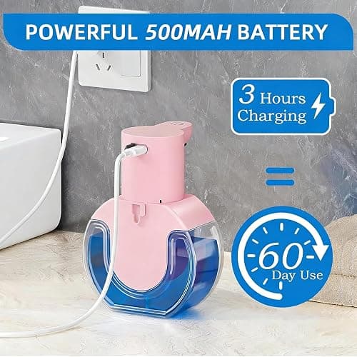 Ipefan Automatic Soap Dispenser Touchless,Rechargeable Foaming Soap Dispenser,15oz/420ml Smart Hand Soap Dispensers,4-Level Adjustable,Wall Mount for Bathroom Kitchen Dish Soap,Hands-Free (Pink) thumbnail 7
