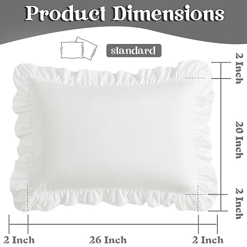 KKJIAF Ruffle Pillow Cases Standard Size Set of 2, Ruffled Pillow Covers with Envelope Closure, Wrinkle Resistant Pillowcases 20" x 26", Ruffled Pillow Shams, White thumbnail 3