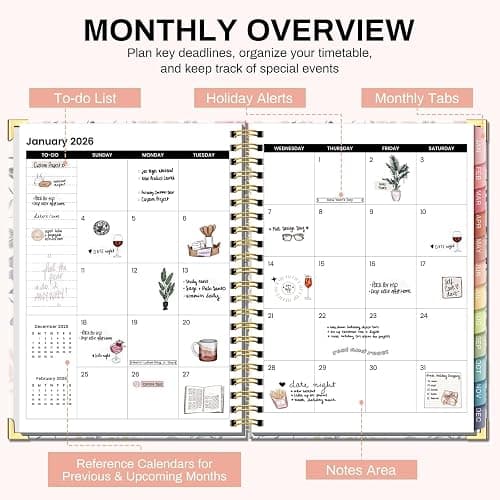 2026 Planner Weekly and Monthly Jan. 2026 to Dec. 2026 Hardcover 8.5" x 11" Planner for Women with Tabs Spiral Planners with Stickers 53 Weeks Schedule Yearly Agenda with Inner Pocket & Bookmark thumbnail 3