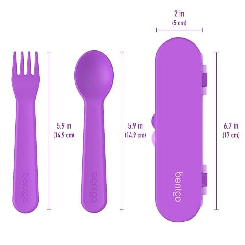 Bentgo Kids Plastic Utensil Set - Reusable Fork, Spoon & Storage Case, PFAS- & BPA-Free, Easy-Grip Handles, Lightweight, Dishwasher Safe, School Lunch, Travel & On-the-Go (Purple) thumbnail 2