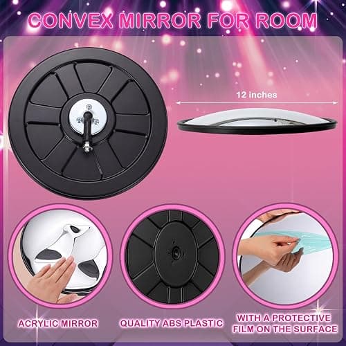 RattanView Retro Y2k Party Decor 12'' Round Acrylic Convex Mirror,Black | Fisheye Wide-angle Photo Prop, Y2K Themed Backdrop, Shatterproof Acrylic, Bedroom Classroom Decor, Retro Aesthetic Selfies thumbnail 3
