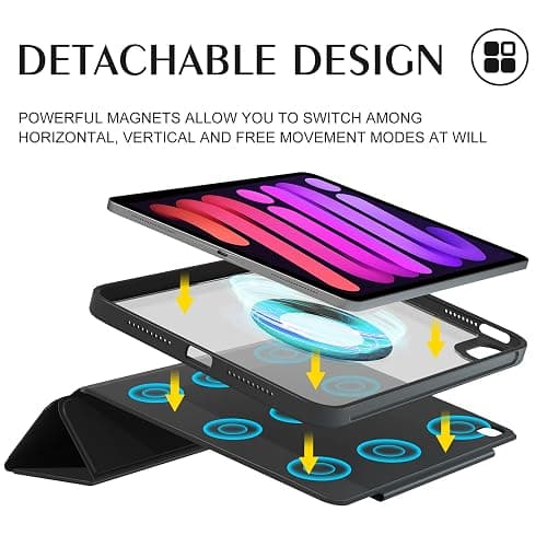 ZENLU iPad mini 6th 7th Generation Case with Removable Magnetic Folio Cover, Premium PU Leather, Multiple Angles, Pencil Charging Support, Full Protective Case for 8.3 inch iPad mini 6/7 (Black) thumbnail 2