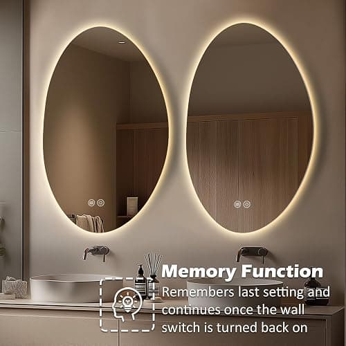 Yoding LED Bathroom Mirror with Lights 25x33, Stepless Dimmable Irregular LED Mirror with 3 Colors, Anti-Fog, Memory, Al-Alloy Lampshade, Frameless Makeup Mirror for Bathroom (Horizontal/Vertical) thumbnail 7