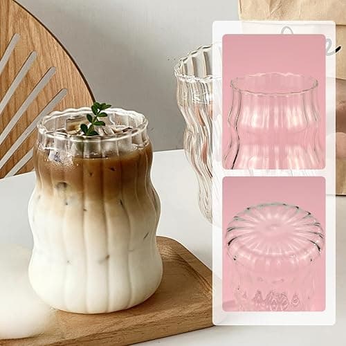 2Pcs 530ML Glass Mugs with Straws - Clear Iced Coffee Cup Matcha Ribbed Wavy Glass Cups Matcha Glasses with Straws Brush & Cup Brush for Ice Coffee Juice Drink Milk Tea Cocktail Wedding Birthday Gift thumbnail 4