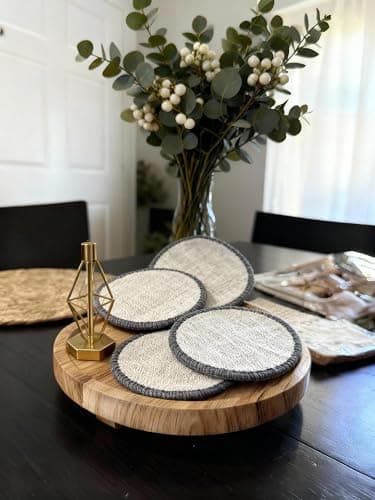 10 Inch Round Solid Wood Decorative Tray – Wooden Riser for Bathroom Counter & Kitchen, Rustic Farmhouse Vanity Organizer for Soap, Candle, Perfume, Gift thumbnail 6