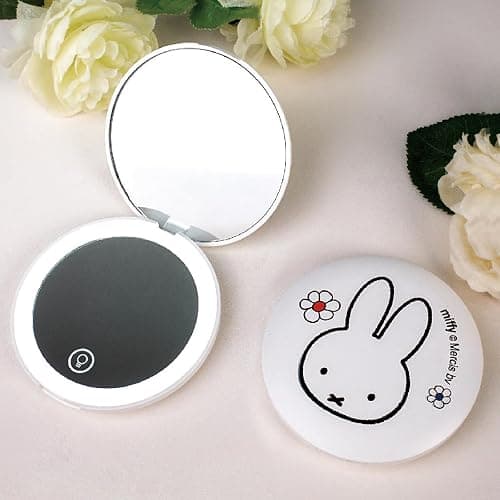 Miffy Handheld LED Makeup Mirror, Foldable 2-Side 1x/10x Magnification,Pocket Small Lighted Mirror for Travel, Rabbit Shape (Pure White) thumbnail 2