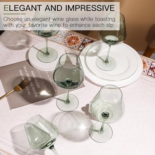 CLUSIVC Green Wine Glass Set of 6-18oz Lead-Free Crystal Burgundy Wine Glasses, Glassware for Parties& Special Occasions thumbnail 6