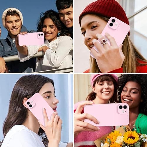Svaove for iPhone 12 Phone Case Liquid Silicone, Thin Ultra Slim Minimalist Phone Cover, Girly Cute Plain Bright Solid Color Matte Soft Rubber Jelly Gel Plastic TPU Bumper, Light Pink thumbnail 7
