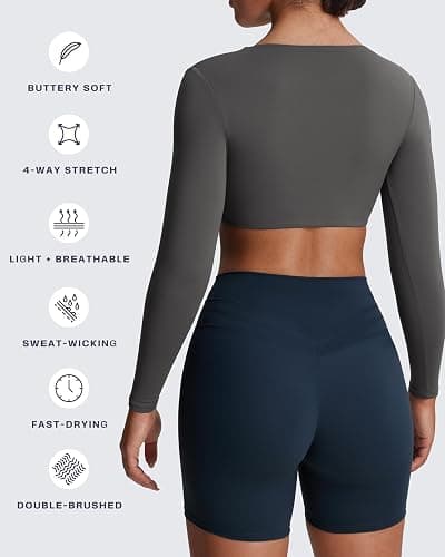 Aoxjox Long Sleeve Crop Tops for Women Sienna Twist Deep V Workout Cropped T Shirt Top thumbnail 4