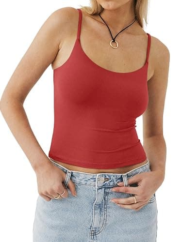 PINKMSTYLE Women's Basic Double Lined Scoop Neck Tank Tops Adjustable Cami Tank Summer Sleeveless Tops thumbnail 4