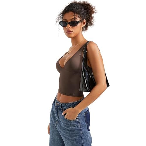 SUUKSESS Women Sexy V Neck V Back Tank Top Summer Sleeveless Going Out Double Lined Basic Tops thumbnail 4