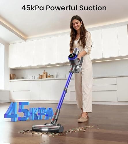 FKIEN Cordless Vacuum Cleaner, 550W 45kPa 65Mins Vacuum Cleaners for Home with LED Display, Self-Standing Stick Vacuum with Anti-Tangle Brush, Rechargeable Vacuum Cordless for Pet Hair/Carpet/Floor thumbnail 3