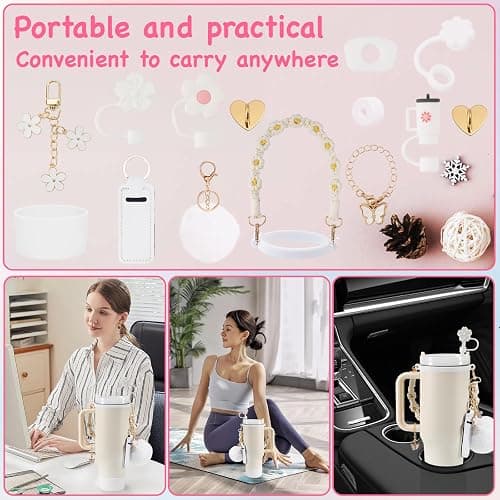 LUOJINYI 15 Stück Stanley Cup Zubehör, Stanley Cup Accessories for Stanley Cup 800 ml - 1100 ml, Stanley Cup Accessory Set, Stanley Quencher Zubehör, Stanley Cup Zubehör Weiß(Becher nicht enthalten) thumbnail 7