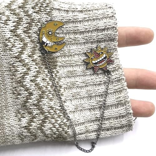 VNYIGDJS 3 Pcs Anime Soul Necklace Ring Pins Set Anime Cosplay Jewelry Ghost Pendant Evil Sun And Moon Enamel Pins For Backpack thumbnail 3