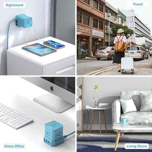 Power Strip with USB-C (3.0A), TOPREK Surge Protector (700J), TOPREK 10 FT Extension Cord with Flat Plug, 5 AC Outlets 4 USB, Desk Charging Station for Living Room, Nightstand, Office, Travel thumbnail 5